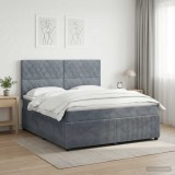 Cumpara ieftin Pat cu arcuri LED si saltea Gri inchis 140 x 190 cm Catifea