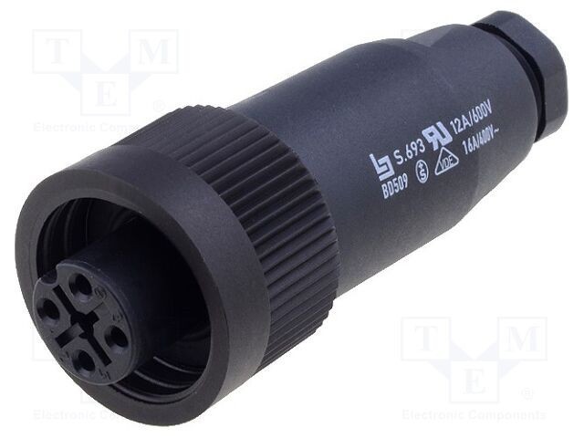 Conector circular BINDER 693, RD24 mamă 4 pini argintat 16A IP67