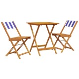 Cumpara ieftin Set mobilier bistro, 3 piese, textil albastru alb/lemn masiv
