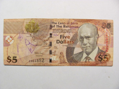 CY - 5 dollars dolari 2013 Bahamas foto