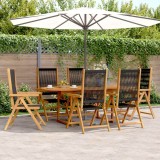 Set Mobilier Gradina vidaXL, 7 Piese, Lemn Acacia, Polipropilena Neagra, Extensibil, Inclinare, Exterior
