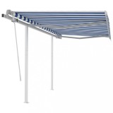 VidaXL Copertină retractabilă manual cu st&acirc;lpi, albastru/alb, 3x2,5 m