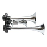 Claxon pneumatic 3 trompete pentru compresor de aer, 12/24V, finisaj cromat