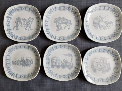 Set 6 farfurii TRANSPORT GJENNOM TIDENE Stavangerflint Norway Retro Vintage 1970 foto
