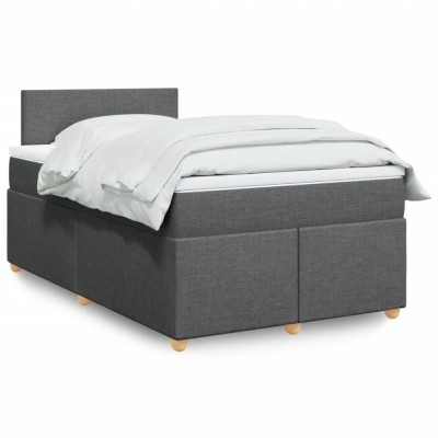 vidaXL Pat box spring cu saltea, gri &amp;icirc;nchis, 120x200 cm, textil 3286641 foto