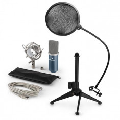 Auna MIC-900BL V2, set de microfon usb, microfon condensator albastru + filtru pop + suport de masa foto