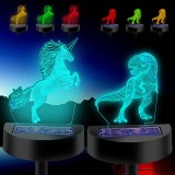 Set de 2 decoratiuni cu incarcare solara pentru gradina Towsnails, LED, model unicorn/dinozaur, acril, 14 x 17,3 cm