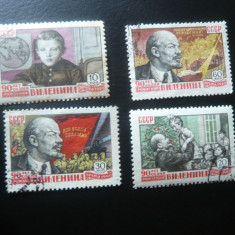 Serie mica URSS 1960 - 90 Ani de la nasterea lui Lenin , 4 valori stampilate