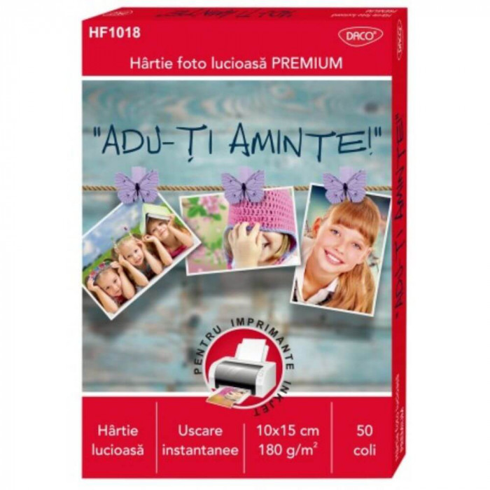 Hartie Foto DACO, 10x15 cm, 50 Coli/Top, 180 g/m&sup2;, pentru Imprimanta Ink-Jet, Hartie Foto, Hartie Foto 10x15, Hartie Foto Lucioasa, Hartie Foto Glossy