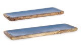 Cumpara ieftin Set 2 tavi lemn maro email albastru Knossos 38x12x2h, 46x15x2h