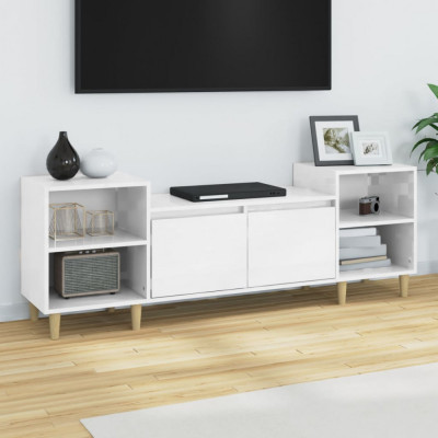 Comoda TV, alb extralucios, 160x35x55 cm, lemn prelucrat GartenMobel Dekor foto