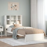 vidaXL Pat cu bibliotecă fără saltea, alb, 90x200 cm, lemn masiv pin