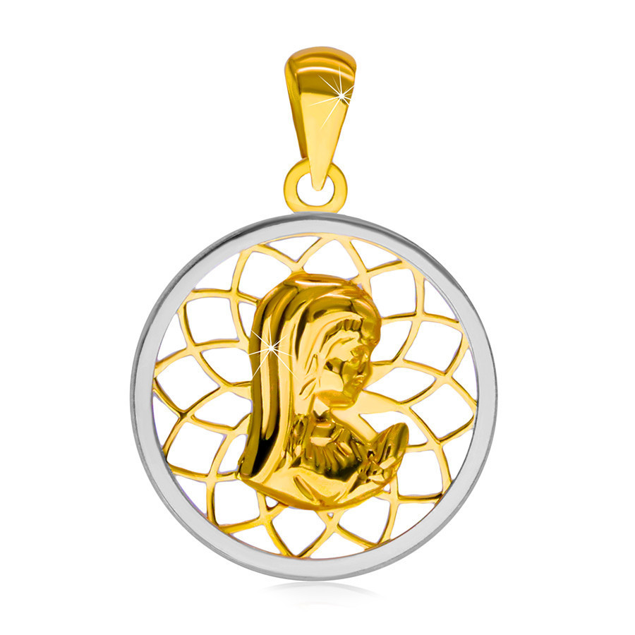 Pandantiv din aur de 14 K cu rodiu - contur de cerc cu Maica Domnului în  centru | Okazii.ro