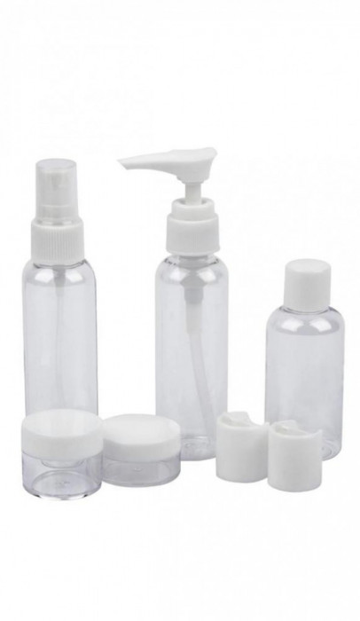 Set recipiente pentru avion din plastic, 7 bucati, 11 ml, 15 ml, 50 ml si 60 ml