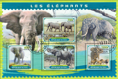 MALI 2022 - Elefanti / set complet colita + bloc foto