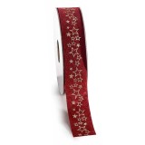Panglica Christmas textil visiniu auriu 25 mm x 10 m