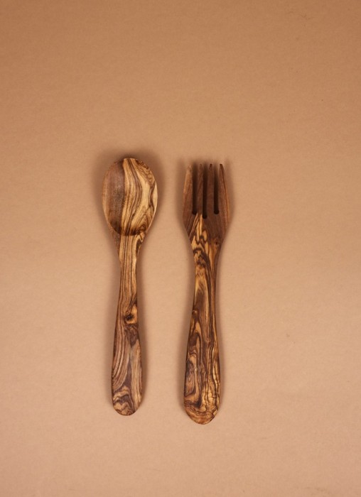 Set lingura si furculita din lemn de măslin 20 cm