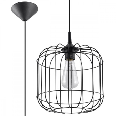Lampă Suspendată Celta Neagră Oțel 1 Bec Oval Industrial De Interior foto