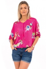 C644-55 Bluza cu model floral si maneci trei sferturi
