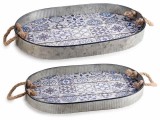 Cumpara ieftin Set 2 tavi lemn metal Majolica 49x33x5 cm, 44x30x4 cm
