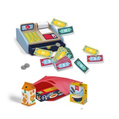 Jucarie casa de marcat din lemn cu accesorii
