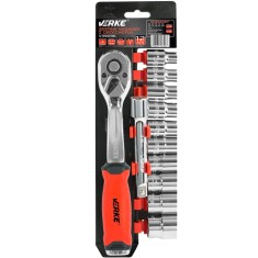 Set chei tubulare din crom-vanadiu, cu clichet, 12 piese,1/2, Verke