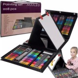 Set Pictura si Desen 208 Piese , Cu sevalet A4 si Servieta Plastic Neagra, 31x41 cm
