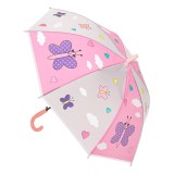 Umbrela de ploaie pentru copii, model Fluturi si inimi, 65cm, Multicolor
