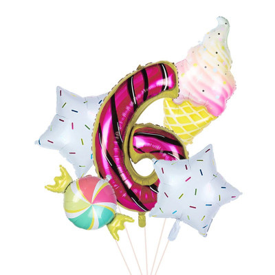 Balon folie gigant cifra 6, inaltime 80 cm, aranjament party candy, 5 piese foto