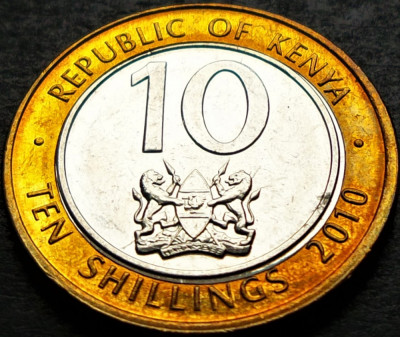 Moneda exotica bimetal 10 SHILLINGS - KENYA, anul 2010 *cod 5102 A = UNC foto