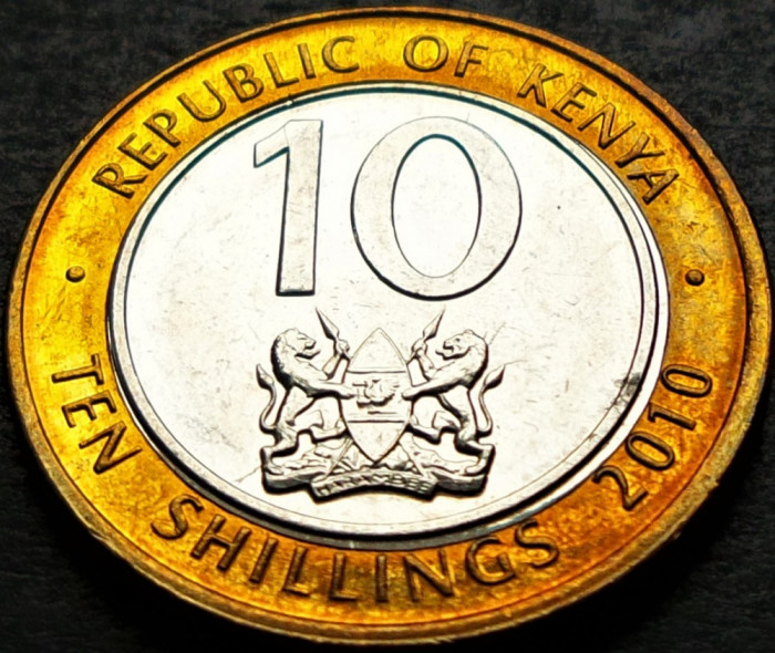 Moneda exotica bimetal 10 SHILLINGS - KENYA, anul 2010 *cod 5102 A = UNC