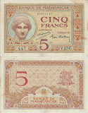 1937, 5 francs (P-35a.2) - Madagascar - stare UNC
