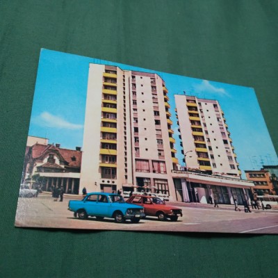 CARTE POSTALA CIRCULATA SATU MARE-BLOCUL TURN SI RESTAURANT TRANSILVANIA foto