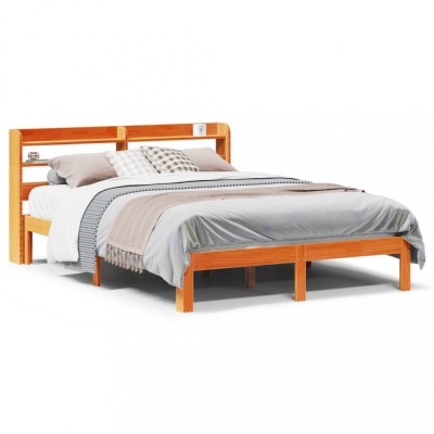 vidaXL Cadru pat fără saltea, maro ceruit, 135x190 cm, lemn masiv pin 3306801 foto