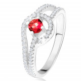 Inel cu ştras rotund, roşu, mic zirconiu transparent, argint 925 - Marime inel: 52