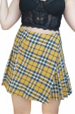 Fusta mini plisata, pentru sezonul rece, cu imprimeu tartan, in carouri, galben, 36