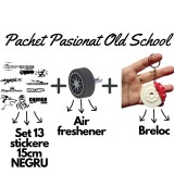Set Cadou Pasionati Old School , 13 Stickere Retro, Breloc Disc Frana cu Etrier si Air Freshener Auto