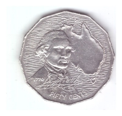Moneda Australia 50 cents/centi 1970, Capitanul Cook, stare relativ buna, curata foto