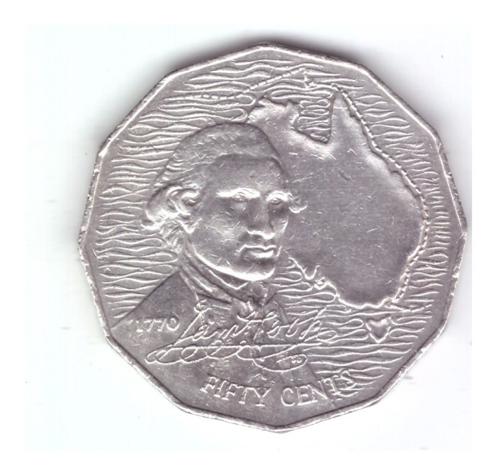 Moneda Australia 50 cents/centi 1970, Capitanul Cook, stare relativ buna, curata