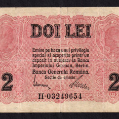 ROMANIA 2 Lei BGR - 1917 , nestampilata . Banca Generala Romana. VF . Mai rara