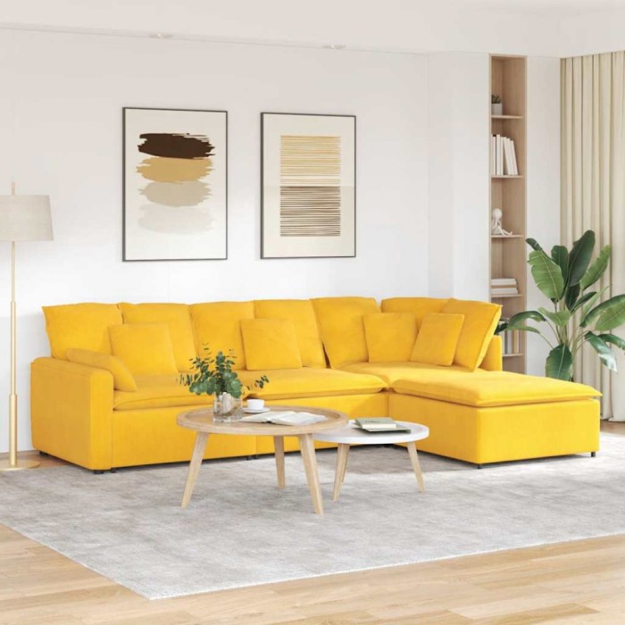 vidaXL Canapea modulară cu taburet și perne, galben deschis 3321203