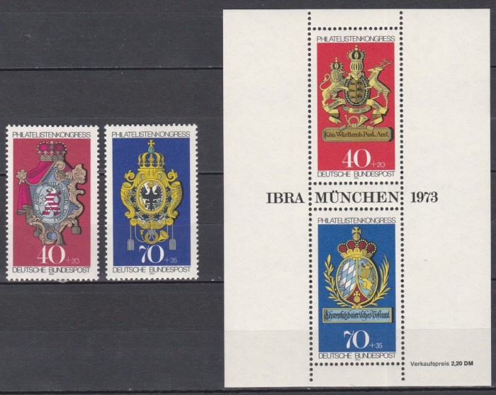 Germania 1973 - Expoziția de Timbre &bdquo;IBRA M&uuml;nchen 73&rdquo;, Serie + Colita, MNH