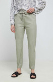 Medicine pantaloni femei, culoarea verde, fason chinos, medium waist