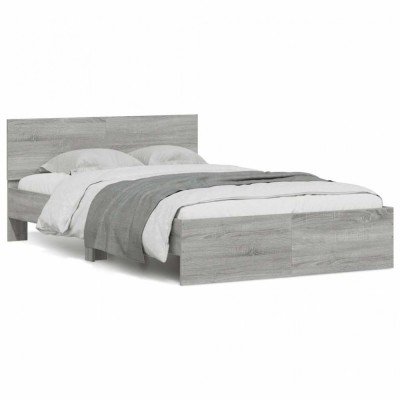 vidaXL Cadru de pat cu tăblie și LED, gri sonoma, 135x190 cm 3207635 foto