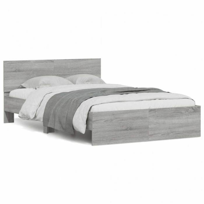 vidaXL Cadru de pat cu tăblie și LED, gri sonoma, 135x190 cm 3207635