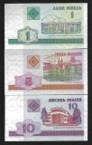 BELARUS - LOT / SET ( 3 bucati ) - 1 + 5 + 10 Ruble 2000 , ( P - 21a.1 + P - 22a + P-23a.1 ) , UNC , necirculate
