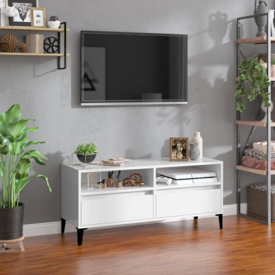 vidaXL Comodă TV, alb extralucios, 100x34,5x44,5 cm, lemn prelucrat foto