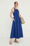 Weekend Max Mara rochie din bumbac culoarea bleumarin, maxi, evazați 2415220000000