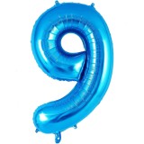 Balon din folie metalizata, flippy, figurina cifra, tema aniversare 100 cm, ambalaj individual, pai inclus, umflare cu aer sau heliu, albastru, cifra