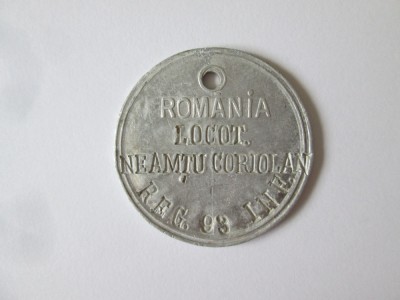 Rara! Placuta identificare/Dog Tag WWII:Locotenent Neamtu Coriolan-Rg.93 Infanterie Arad foto